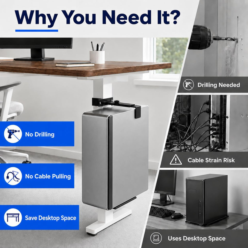 Under Desk PC Mount, Clamp-On CPU Holder for Standing Desk Leg - Image 4