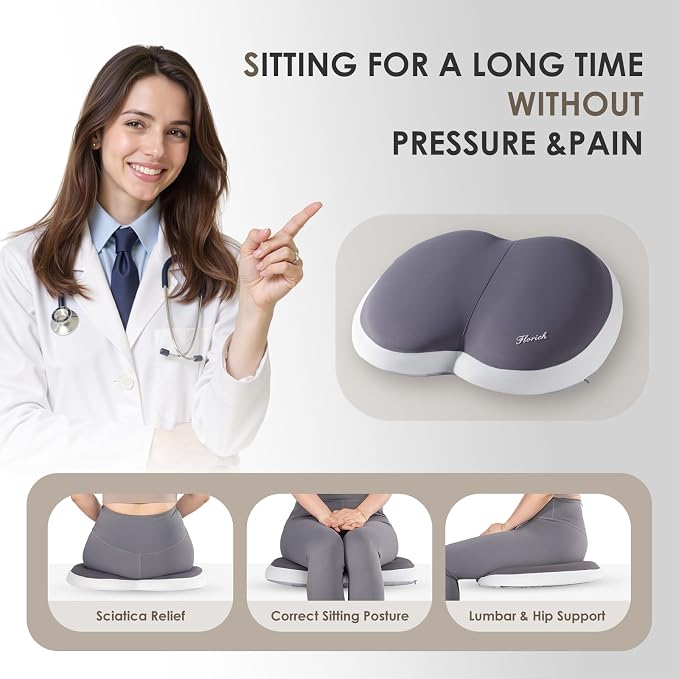 3 PCS Seat Cushion for Carseat Lumbar Support Pillow Car Neck Headrest Pillows Ultrathick Memory Foam Seat Pads Pressure Relief Back Cushion for Office Chair(Beige Grey) - Image 3