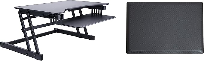 Rocelco 32" Height Adjustable Standing Desk Converter with Anti Fatigue Mat BUNDLE - Sit Stand Up Dual Monitor Riser - Computer Workstation - Large Retractable Keyboard Tray - Black (R ADRB-MAFM) by Rocelco