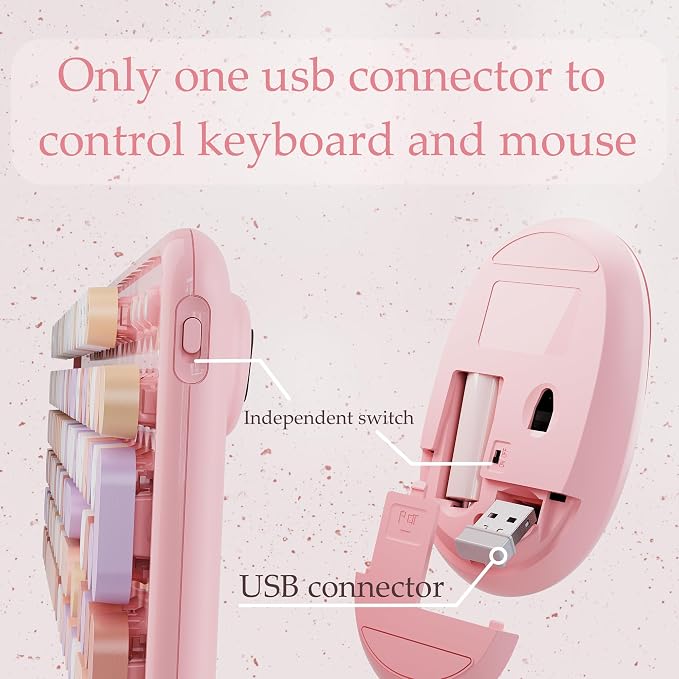 Colorful Wireless Keyboard and Mouse Combo Pink Colorful | Full-Sized Office Keyboard with Typewriter Flexible Keys, 2.4GHz Dropout-Free Connection, Optical Mouse for PC Laptop - Image 5