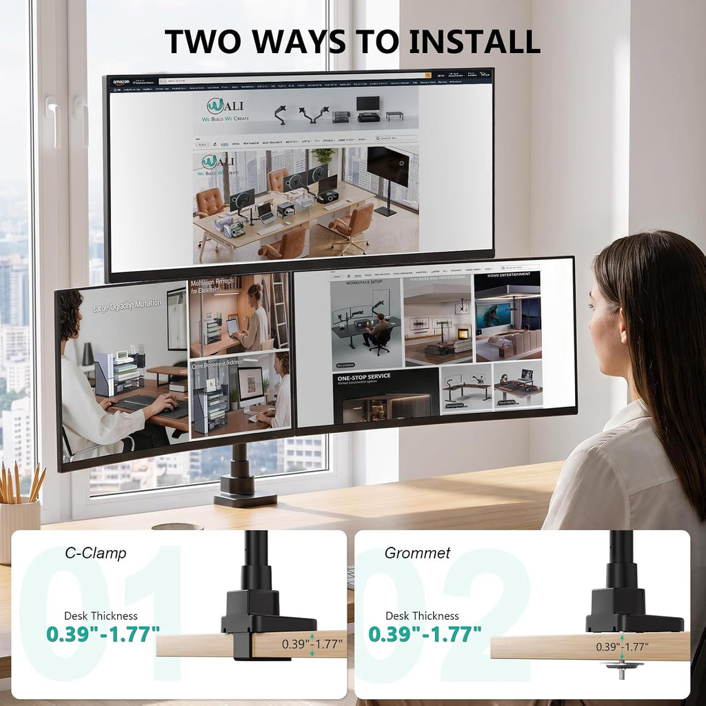 WALI Stacked Triple Monitor Mount for 13-42 inch Curved Screen, Max 26.4lbs - Image 6