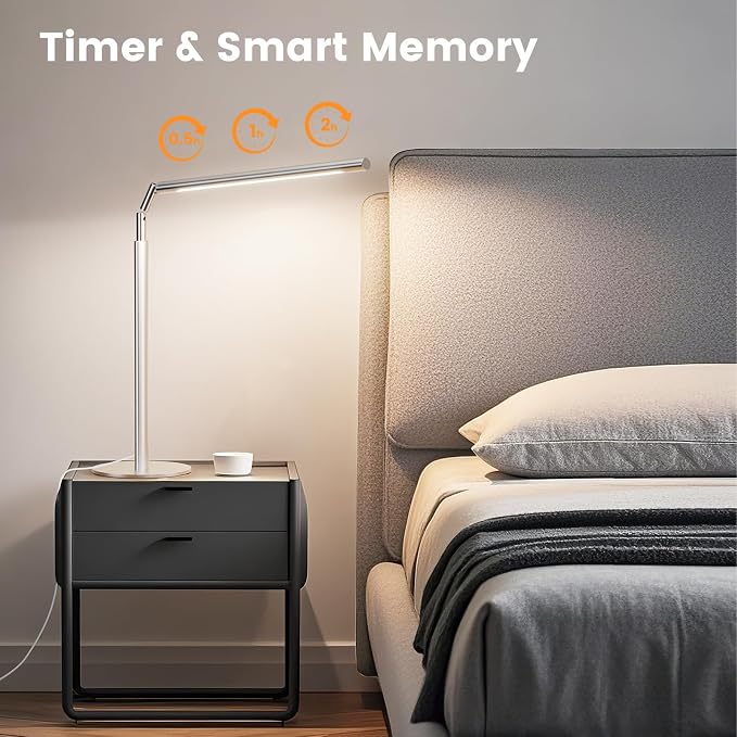 Silver LED Desk Lamp, 16" Dimmable Metal Desk Light with Base, 15W 1200LM, Adapter Included, Color & Brightness Adjustable, Modern Tall Table Lamp for Home Office Reading Study Task Laptop - Image 6