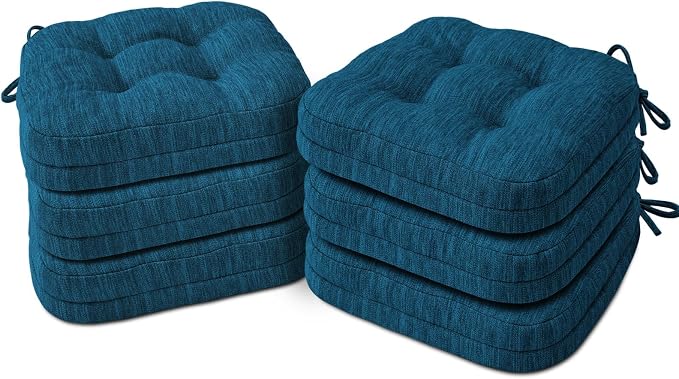 Shinnwa Dining Chair Cushions Set of 6, Dual-Layer Memory Foam Kitchen Chair Cushions, Patented Design Seat Pads with Ties, 16.5 x 16.5 x 3.5in, 6 Pack, Navy Blue by Shinnwa