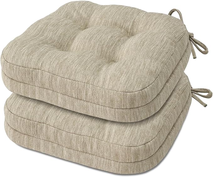 Shinnwa Dining Chair Cushions Set of 2, Dual-Layer Memory Foam Kitchen Chair Cushions, Patented Design Seat Pads with Ties, 16.5 x 16.5 x 3.5in, 2 Pack, Beige by Shinnwa