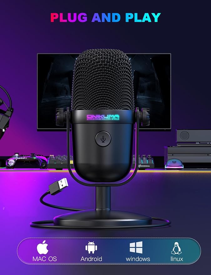 Gaming Microphone with Noise Cancellation & Mute Button, USB Condenser Mic for Streaming/Recording, Ultra-Compact Design, Compatible with PC/Mac/PS4/PS5, Podcast/YouTube/Twitch/Discord (Black) - Image 5