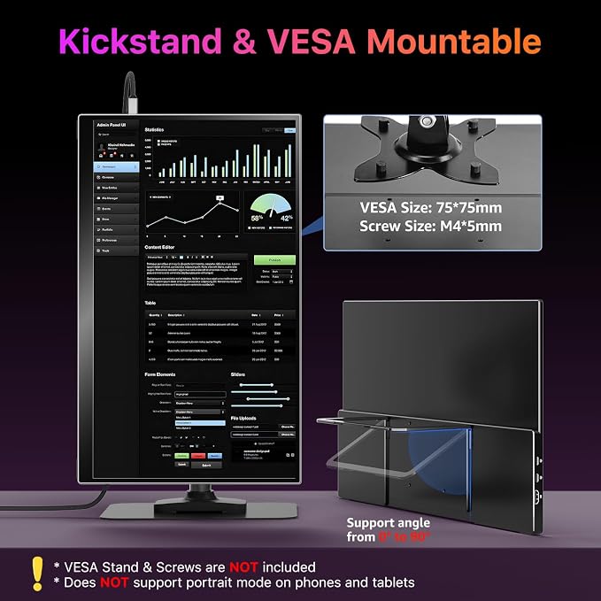 kksmart Portable Monitor for Laptop MacBook Surface PC Xbox PS5, Travel Monitor Second Screen for Laptop, HDMI USB-C VESA Compatible Built-in Speaker, 18.5inch - Image 6
