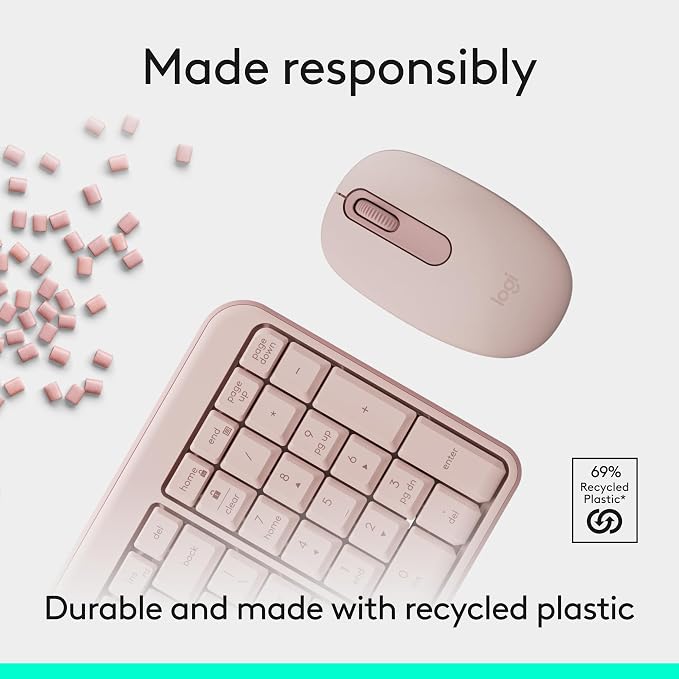 Logitech MK250 Compact Bluetooth Wireless Keyboard and Mouse Combo - Rose | Bluetooth connection only, compact keyboard with number pad, small ambidextrous M196 mouse with 3 non-customizable buttons - Image 6