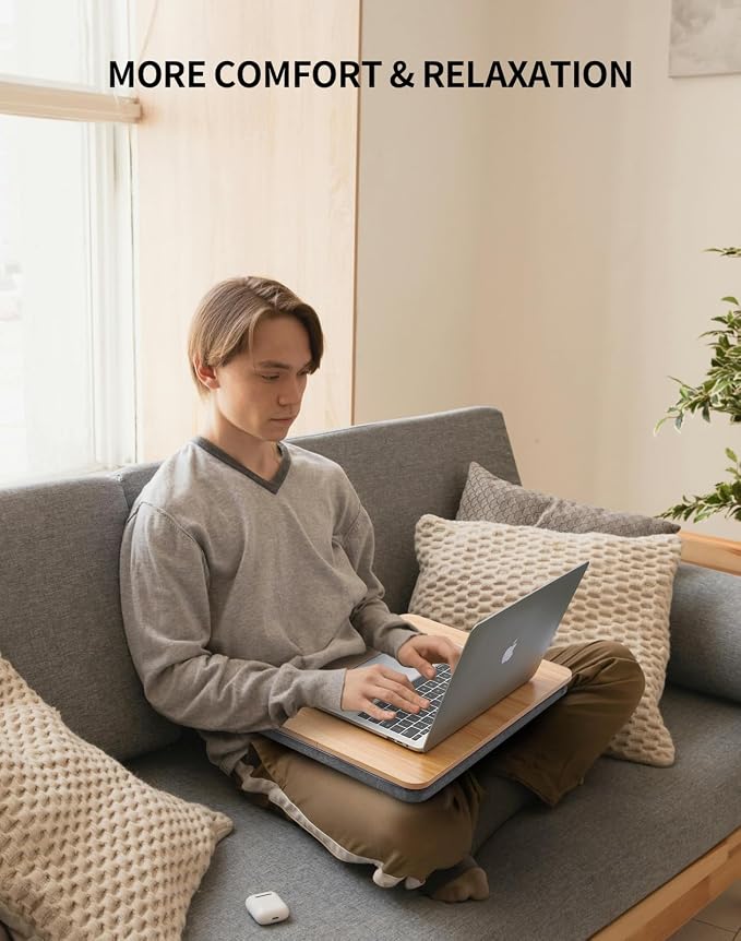 ZEAPTAC Portable Lap Laptop Desk with Pillow Cushion, Fits up to 15.6 inch Laptop, Lap Stand for Bed & Couch & Carpet, Book Tablet/Drawing Board/Computer Laptop Stand - Light Brown Wood - Image 3