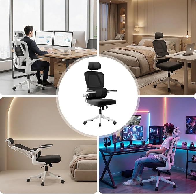 Ergonomic Office Chair with Dynamic Lumbar Support & Adjustable Headrest – High Back Desk Chair with 90° Flip-up Arms, Comfort Mesh Computer Chair for Home Office Long Hours Sitting,Black - Image 7