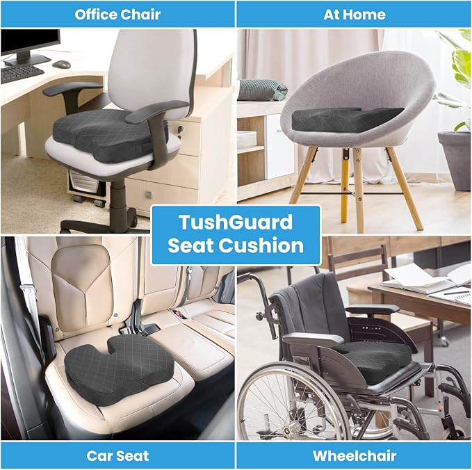 Seat Cushion - Memory Foam Cushion for Office Chair, Car Seat, Airplane, Bleacher - Sciatica & Hip & Coccyx Pain Relief Cushions for Long Sitting Office Workers, Car Drivers (Grey, X-Large) | for Car Seat, Airplane, Desk Chair - Sciatica & Hip & Coccyx... - Image 5