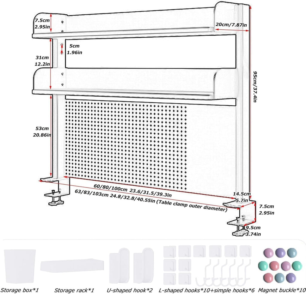 Clamp On Desk Organizer Shelf,White Desk Extender Pegboard Workstation,Computer Desk Accessories for Office, Privacy Panel for Gaming Desk,23.6/31.4/39.3in Desktop Shelving (white, 80cm/31.4in) - Image 3