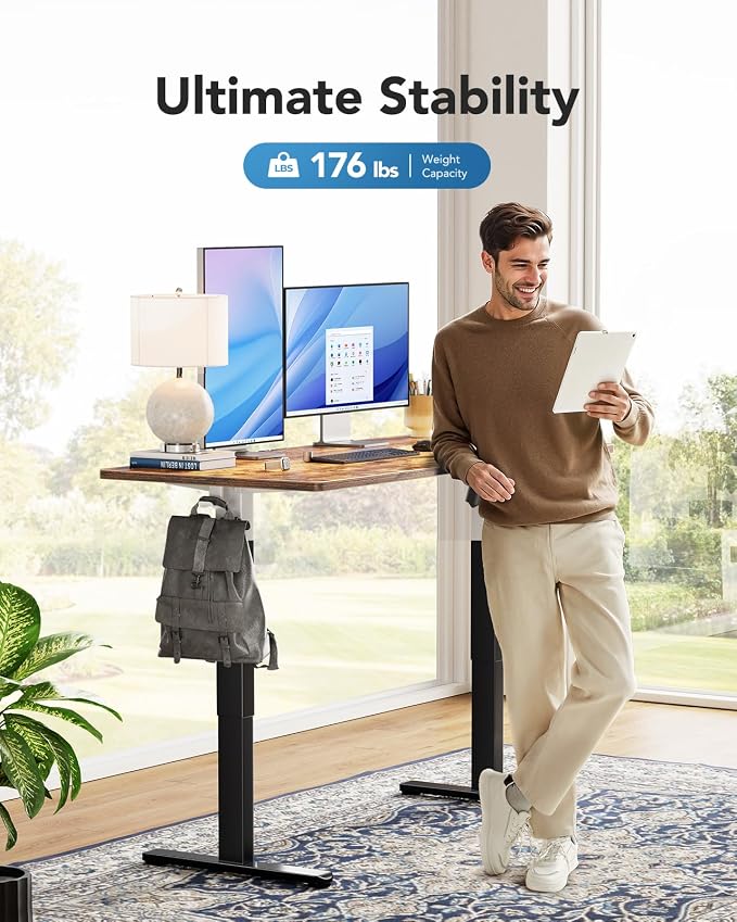 HUANUO Electric Standing Desk, Whole Piece Desktop, Adjustable Height Computer Desk, 4 Height Memory Settings, Sit Stand Up Desk for Home Office, 60" x 24", Vintage - Image 4