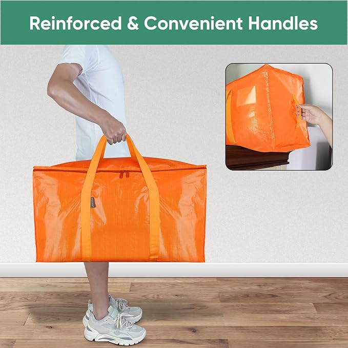 BALEINE 8-Pack Oversized Moving Bags with Reinforced Handles, Heavy-Duty Storage Tote for Clothes, Moving Supplies (Orange, 8-Pack) - Image 5