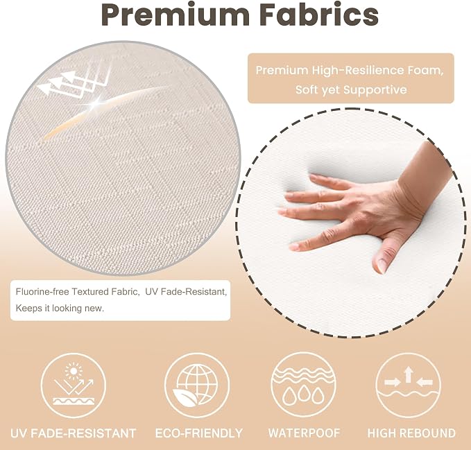 Battilo Chair Cushions for Dining Chairs with Ties, Indoor/Outdoor Waterproof Kitchen Chair Pad with Non-Slip Backing, Seat Cushions with Machine Washable Removable Cover, 16"x16"x2", Set of 4, Beige - Image 4