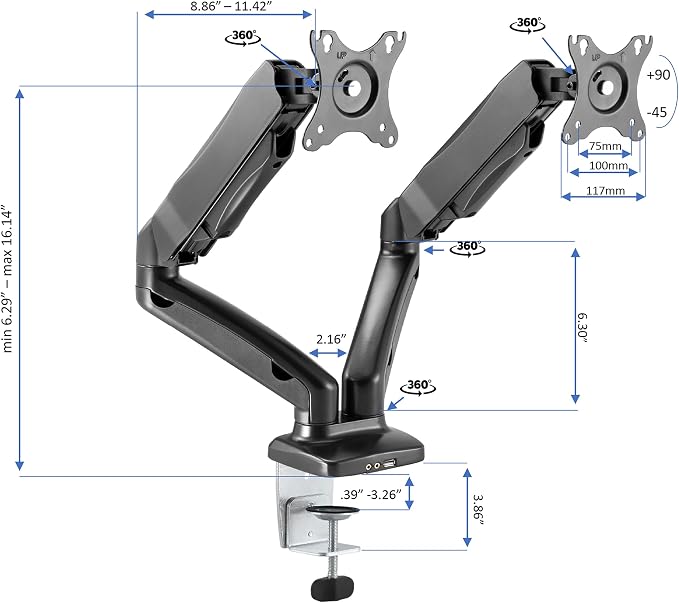 Rocelco 46" Height Adjustable Corner Standing Desk Converter with Dual Monitor Arm Mount Bundle - Sit Stand Up Tabletop Computer Workstation Riser - Extra Large Keyboard Tray - Black (R CADRB-46-MA2) - Image 4
