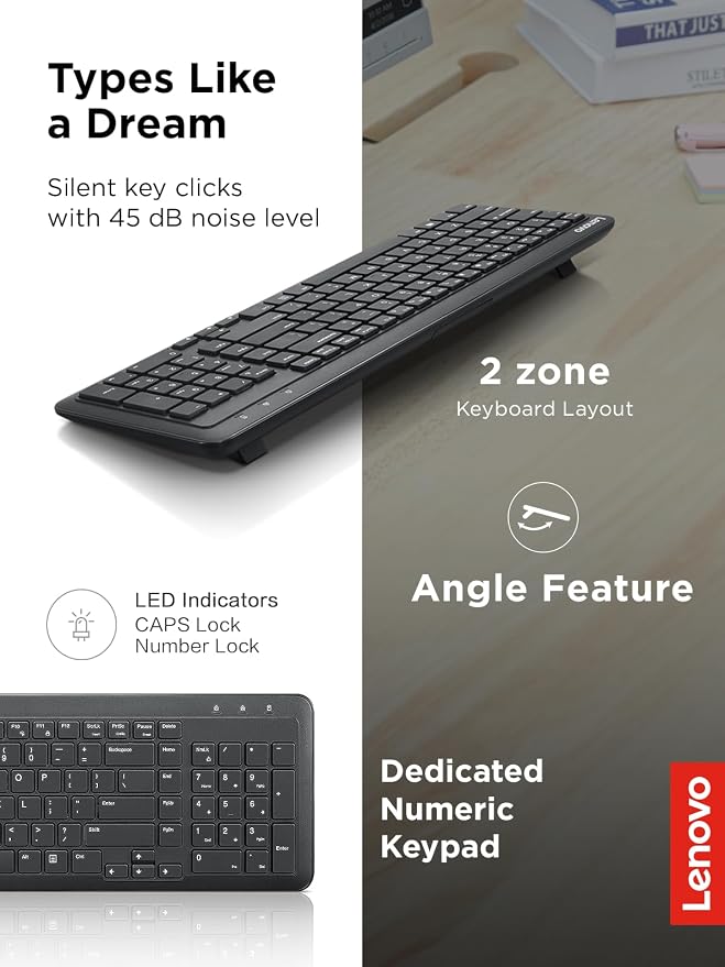 Lenovo 300 Wireless Keyboard, Black - Image 3