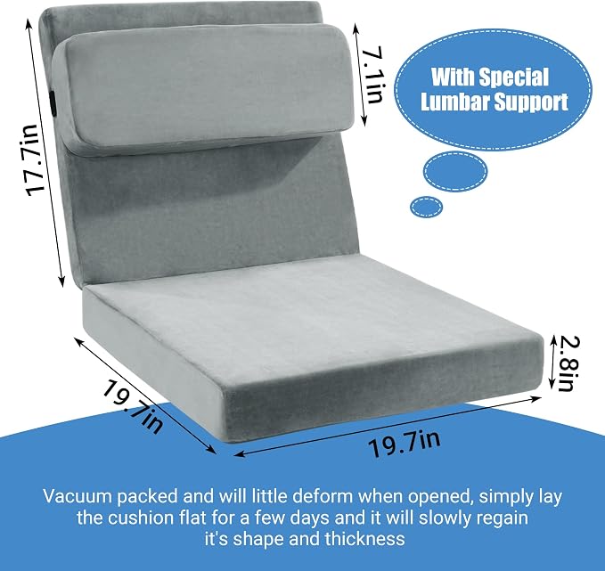 HOMBYS Recliner Seat Cushion with Lumbar Support Pillow and Adjustable Headrest, Medium Firm Foam Filling Chair Pad and Back Support, Non-Slip Design for Comfort and Pressure Reduce, Gray - Image 2