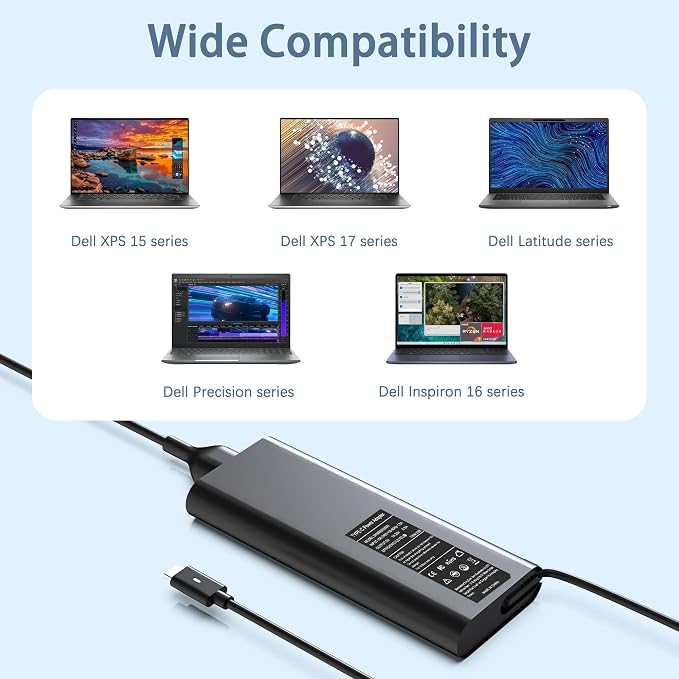 130W USB C Laptop Charger Compatible with Dell XPS 15 9575 2-in-1, Precision 5570 5560 5550 5530 5760 5750 3560, Latitude 7410 7310 7210 9410 9510 9575 5420 5520 5510 Type C Adapter Power Cord - Image 6