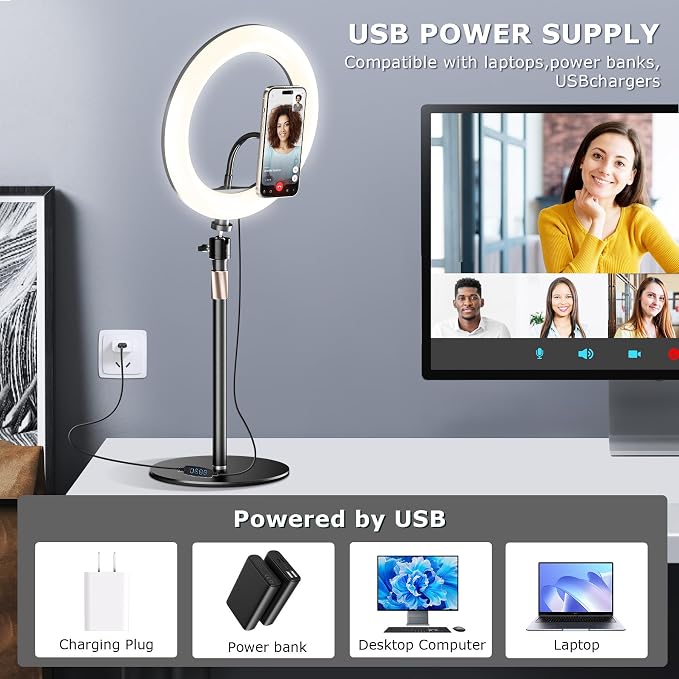 10" Adjustable Desk Ring Light with Magnetic Phone Stand for Zoom Meetings | 10" Halo Ring Light with 3 Lighting Modes and 10 Dimmer Settings, Perfect for Home Office, Youtube, and Video Conferencing - Image 4