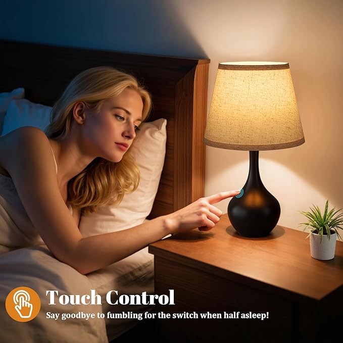 16.1" Touch Table Lamp for Nightstand, 3 Way Dimmable Small Bedroom Lamp | Touch Control, Bulb Included, Black Bedside Lamps for Desk, Night Stands, Living Room, End Table, Corded - Image 2