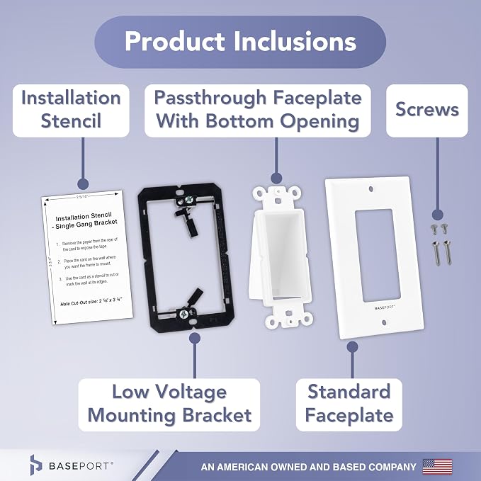 Recessed Cable Wall Plate for Behind Wall Cable Management - White Wall Plate Cable Pass Through with Low Voltage Mounting Bracket to Hide TV Cords for Wall Mount TV, Bottom Opening, 6 pack - Image 5