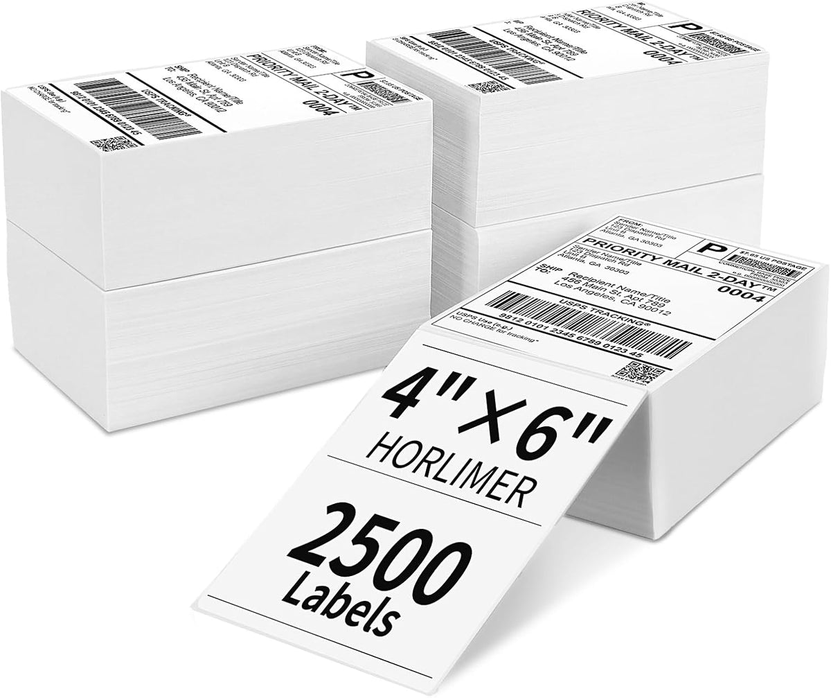 HORLIMER 4x6 Thermal Labels, 2500 Pcs Shipping Paper Labels in 5 Stacks by HORLIMER