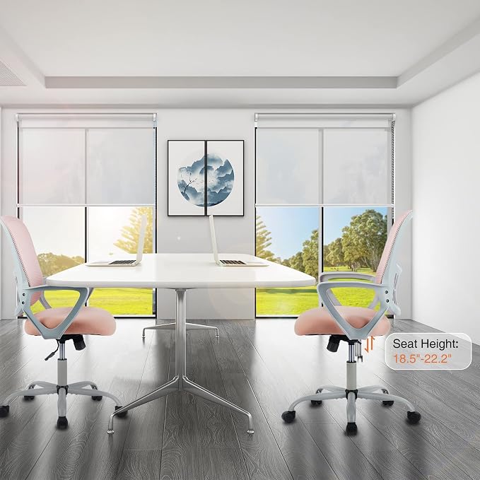 Sweetcrispy Ergonomic Home Office Desk Chair, Managerial Executive Chair | Mid-Back, Comfortable Armrests and Lumbar Support, 360° Rolling Wheels, Bedroom Study Room, Pink - Image 6