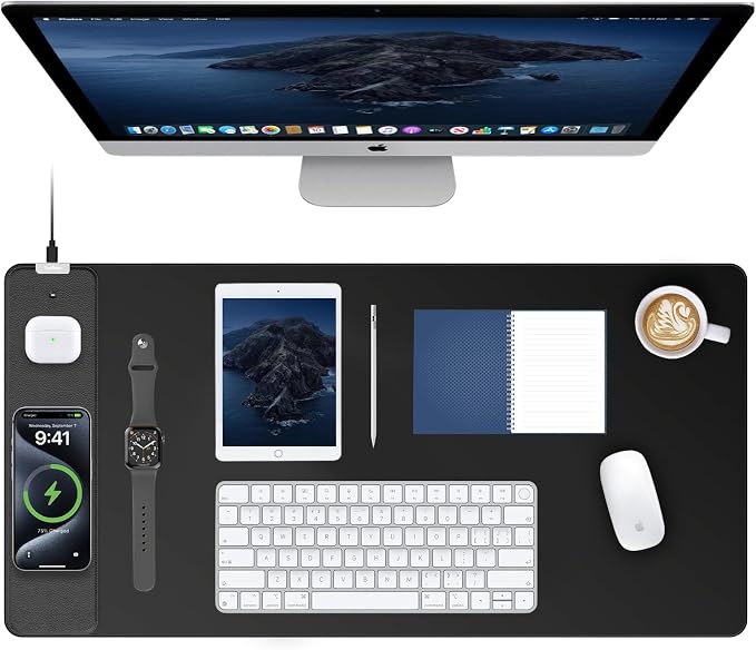 TopMade Mouse Pad with 15W Fast Wireless Charging, 31.5"x15.75" XXL Large Gaming Waterproof Desk Pad with Ultra-Smooth Surface, Non-Slip Base, Computer Desk Mat for MacBook, PC, Laptop, Black by TopmadeProduct-Ordernow