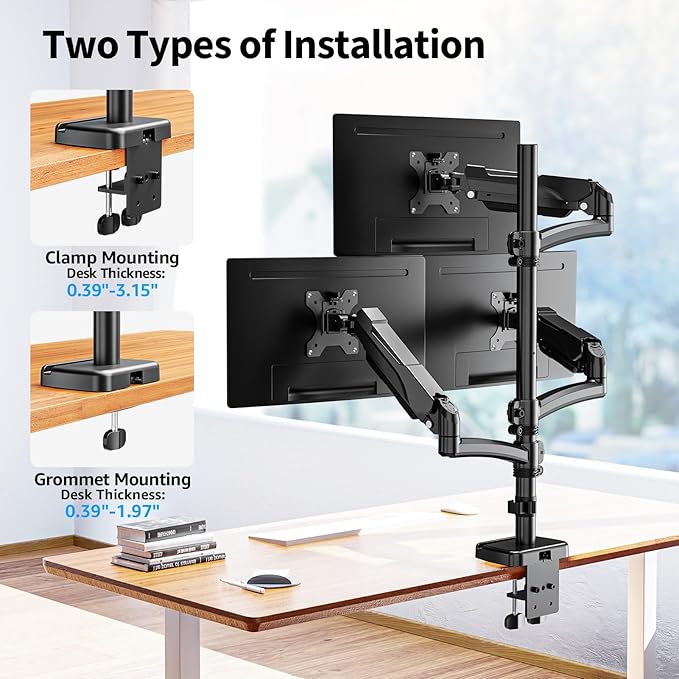 Triple Monitor Mount Fits Max 32" Computer Screen Triple Stand | Holds up to 17.6lbs Each Arm, 3 Monitor Desk Mount, Triple Arm with Tilt Swivel Rotation, VESA Mount 75/100mm - Image 4