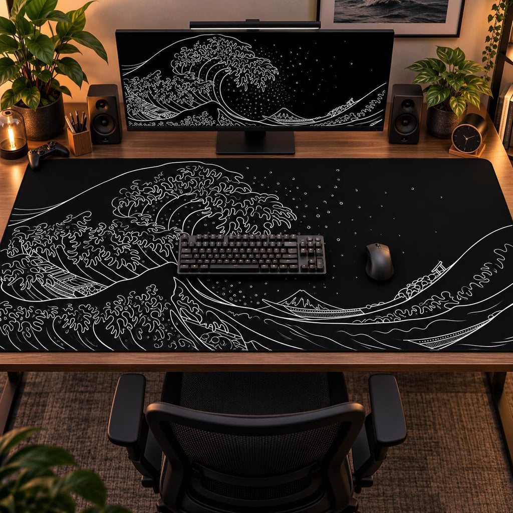 Extra Large 48" x 24"Japanese Sea Wave Mouse Pad,Anime Waterproof Desk Pad by AQQA