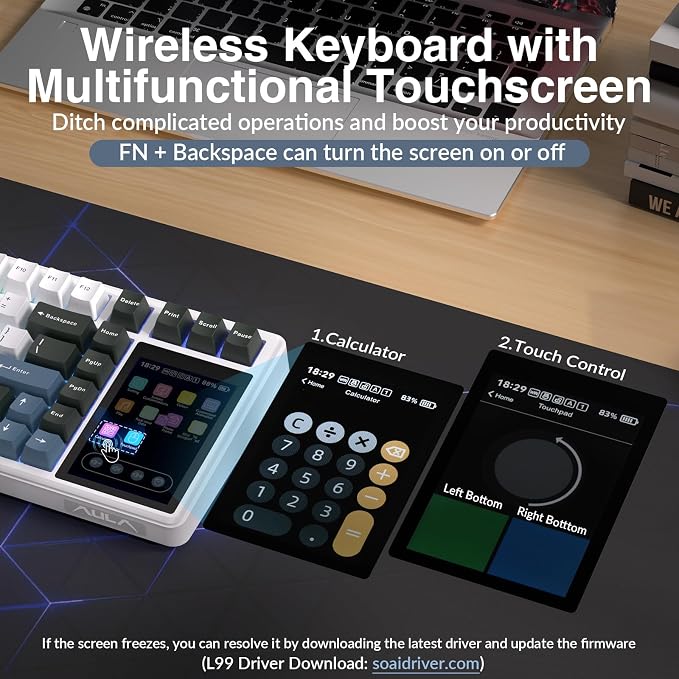 Aula L99 Wireless Mechanical Gaming Creamy Keyboard with Smart Touch Screen - Image 4