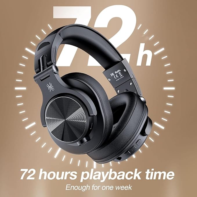 OneOdio A70 Bluetooth Over-Ear Headphones, Hi-Res Wired DJ Studio - Black | Wireless over-ear headphones with 72H playtime, 3.5mm/6.35mm wired jacks for studio monitoring, mixing, guitar, amp and PC - Image 3