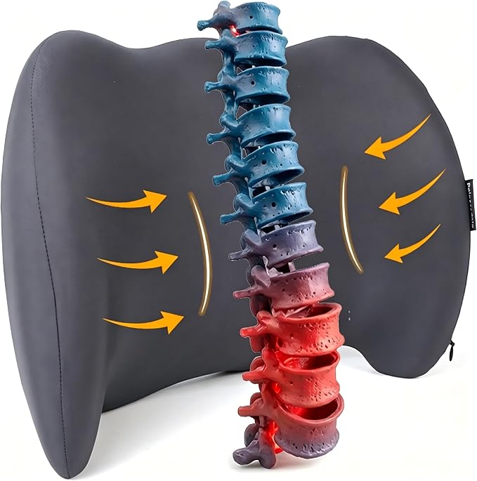 Lumbar Support Pillow Memory Foam Back Cushion for Sciatica & Lower Back Pain Relief Orthopedic Posture Corrector for Office Chair Gaming Chair Car Seat Breathable Washable Dark Gray by Unknown