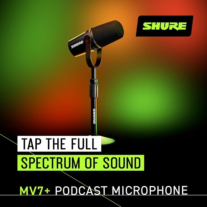 Shure MV7+ USB-C & XLR Podcast Dynamic Mic with Stand - Black | OBS-certified USB-C and XLR dynamic mic with stand, LED touch panel, auto level and pop filter for podcasting - Image 3