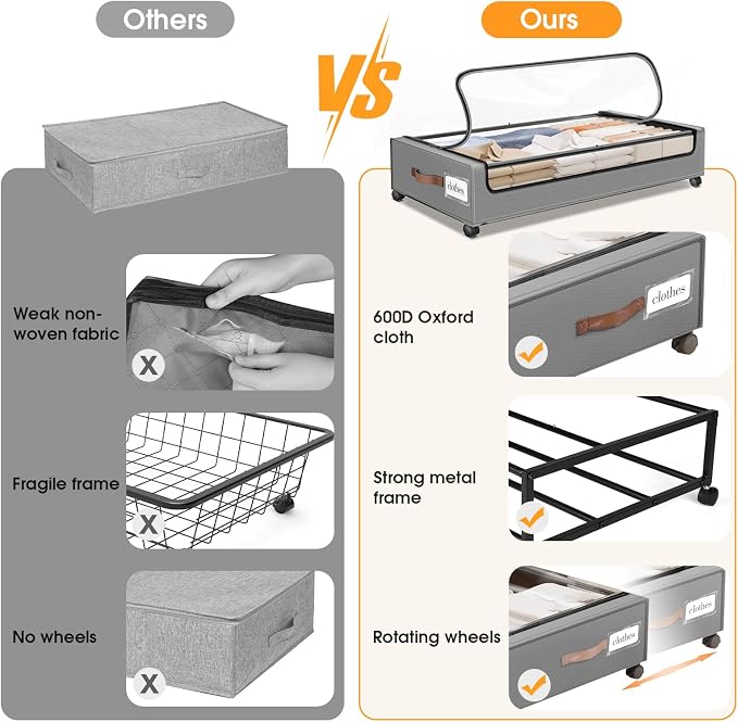 Under Bed Storage with Wheels 1Pack Storage Containers with Clear Window | Under Bed Drawers Rolling Under Bed Storage for Clothes,Shoes, Blankets (30.71 x 16.93 x 6.69 in, Light Grey) - Image 5