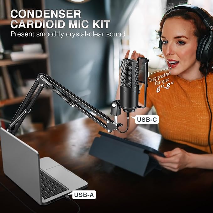 FIFINE T669PRO1 USB Studio Recording Microphone for Podcast, Singing | Cardioid Condenser Mic, 16MM Large Diaphragm, Mute Button, Gain Knob, Pop Filter, Metal Boom Arm, Content Creation, Streaming - Image 7