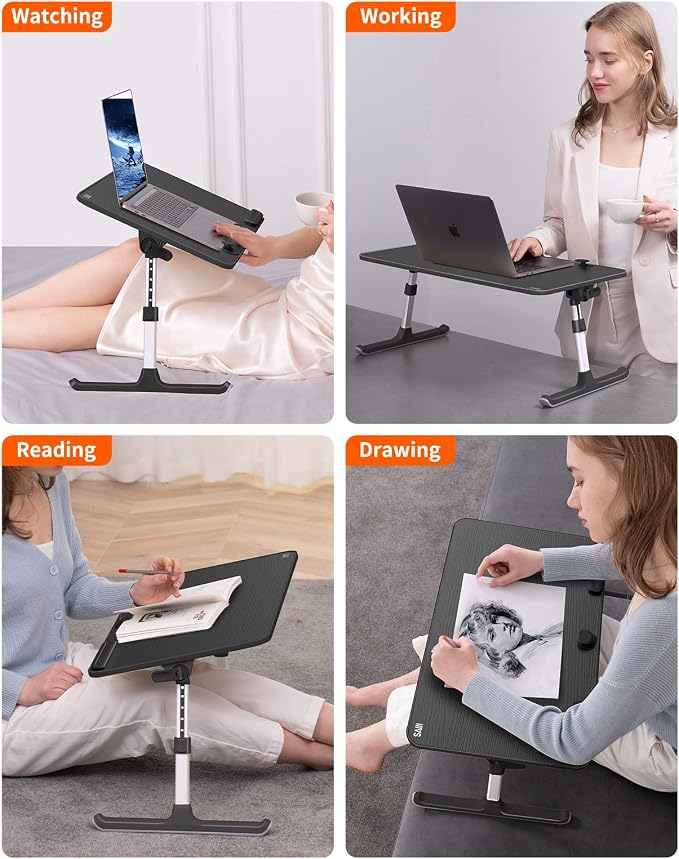 Laptop Desk for Bed, SAIJI Lap Desks Bed Trays for Eating Writing | 5 Heights, 4 Angles, Stable Folding Table for Bed Sofa Desk, Suitable for Laptops up to 17 Inches (60 x 33 cm Black) - Image 8