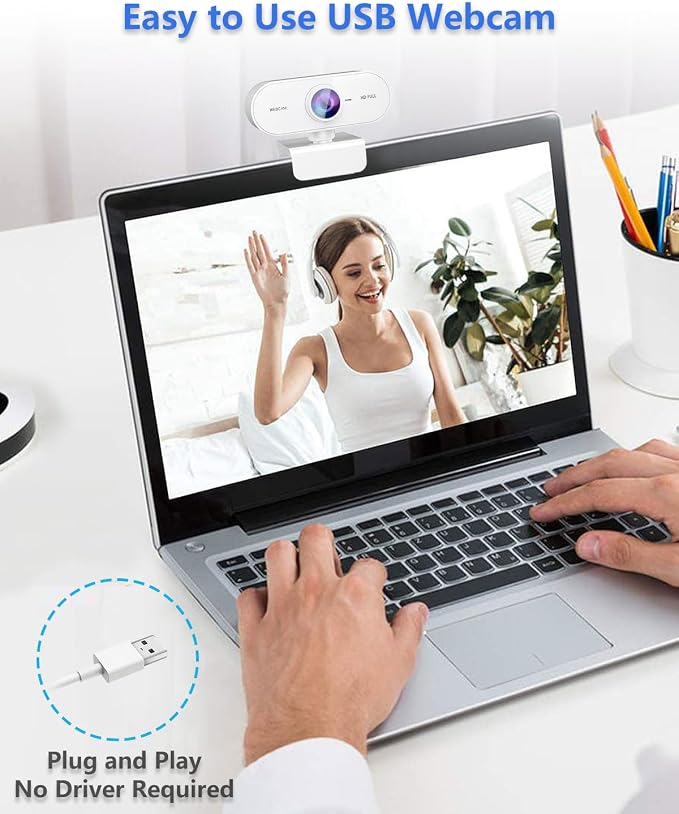 Webcam for pc with Microphone,Full HD 1080P White Streaming Web Cam for Mac Laptop, Mini USB C External Clip Computer Camera for Desktop,Cheap Facecam for Video Conference,Gaming Skype Meeting - Image 6