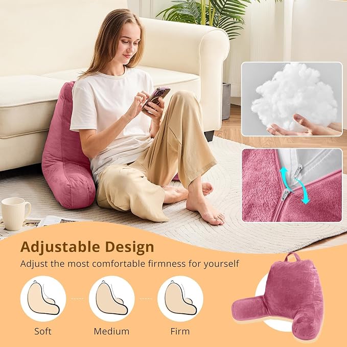 Sasttie Reading Pillow for Bed, Back Pillow for Sitting Up, Rose Pink | 18" Backrest Support Cushion for Couch, Sofa, and Floor, Dorm Essentials, OEKO-TEX, Adjustable Down Alternative Fill - Image 3