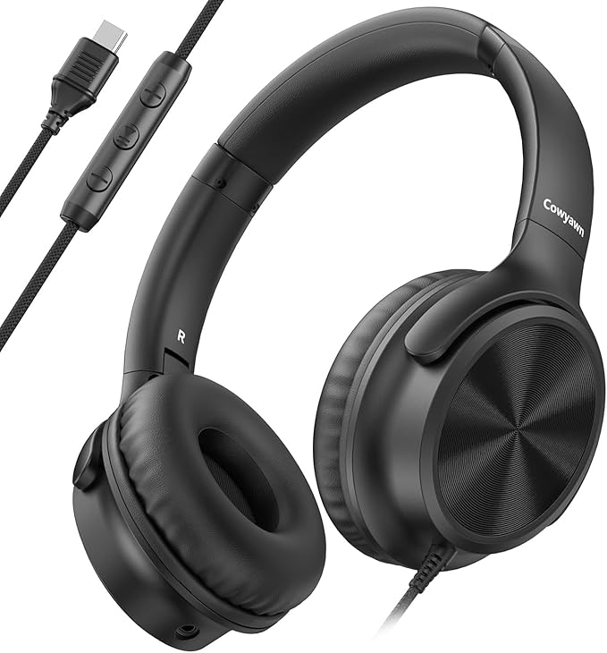 Cowyawn USB C Headphones Wired, Over Ear USB C Wired Headphones with Microphone, Volume Control, HD Stereo Sound, Foldable USB Type C Headphone for Adult/Teens/Laptop/Computer/iPhone 15/16/17, Black by CowyawnHeadphones