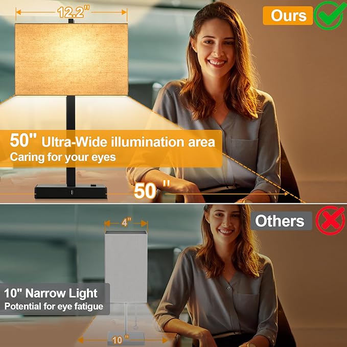 21" Touch Bedside lamps with 2 USB & AC Outlets, 3-Way Dimmable Bedside Table Lamps Set of 2 for Bedroom Living Room Office Reading, Beige Linen Shade Lamps for Night Stands, 2700K LED Bulbs Included - Image 4