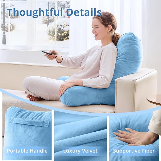 Sasttie Reading Pillow for Bed, Back Pillow for Sitting Up, Blue | 25" Backrest Support Cushion for Couch, Sofa, and Floor, Dorm Essentials, OEKO-TEX, Adjustable Down Alternative Fill - Image 4