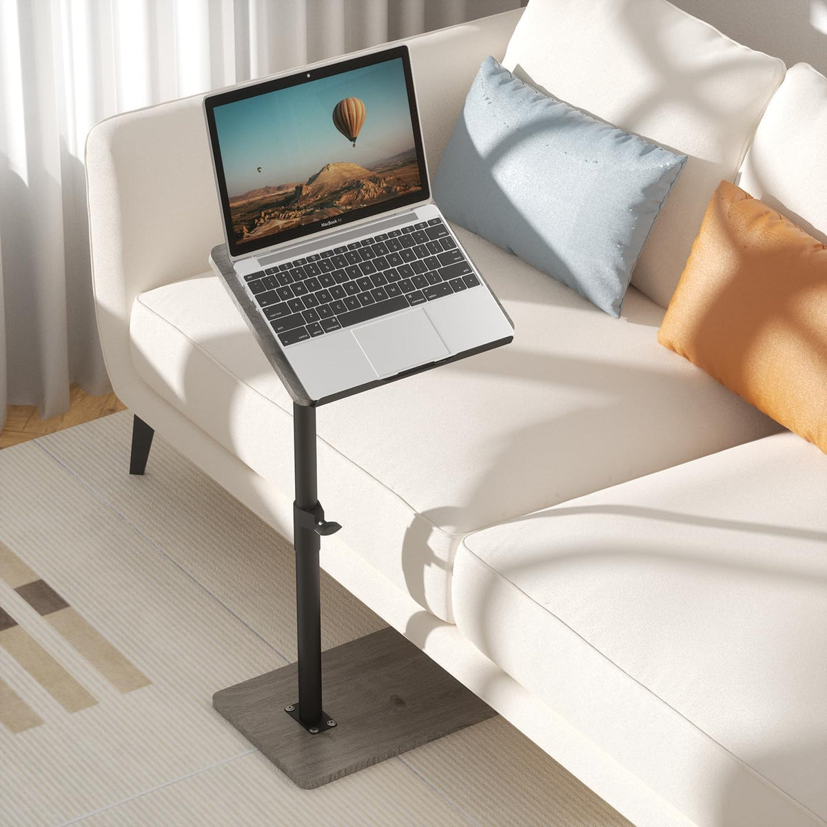Sofa Armrest Tray Table for Couch - 360° Swivel Height Adjustable End for Small Spaces, Snack Side Table for Bed or Chair with Phone & Tablet Slot (Gray,Angle Adjustable) - Image 2
