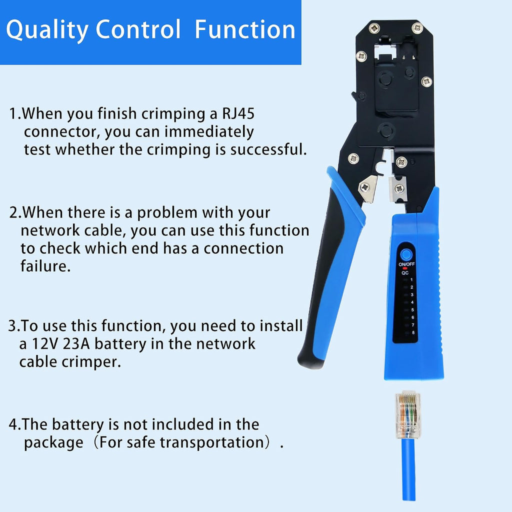 RJ45 Crimp Tool Kit All-in-One Ethernet Crimper Cat6 Cat5 Cat5e Crimping Tool with Network Cable Tester, 50-Pack Cat5e RJ45 Connector, 50-Pack Connector Boots - Image 4