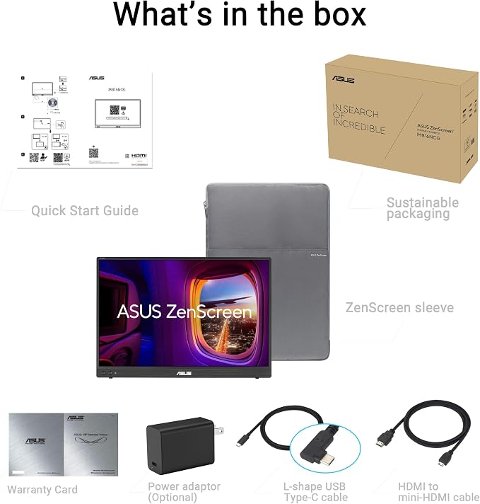 ASUS ZenScreen MB16NCG 15.6 Inch 155Hz,16:10 USB-C Portable Monitor | 100% sRGB, Auto Rotate, WQXGA(2560X1600), USB-C, IPS, Power Pass Through, Eye Care, Travel Display for MacBook and PC - Image 7