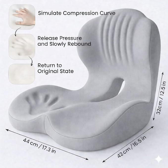 Ergonomic L-Shaped Memory Foam Seat Cushion with Lumbar Support, Designed to Help Relieve Tailbone, Coccyx & Lower Back Pain for Office,Truck, Car & Travel (Pure Gray) - Image 5