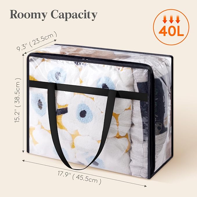 Lifewit 45L Clear Clothes Storage Bags,Plastic Foldable Blanket Storage Bag | 8 Pack Vinyl Foldable Moving Bags with Zipper, Closet Organizers and Storage Containers for Bedding, Duvet, Comforter - Image 4