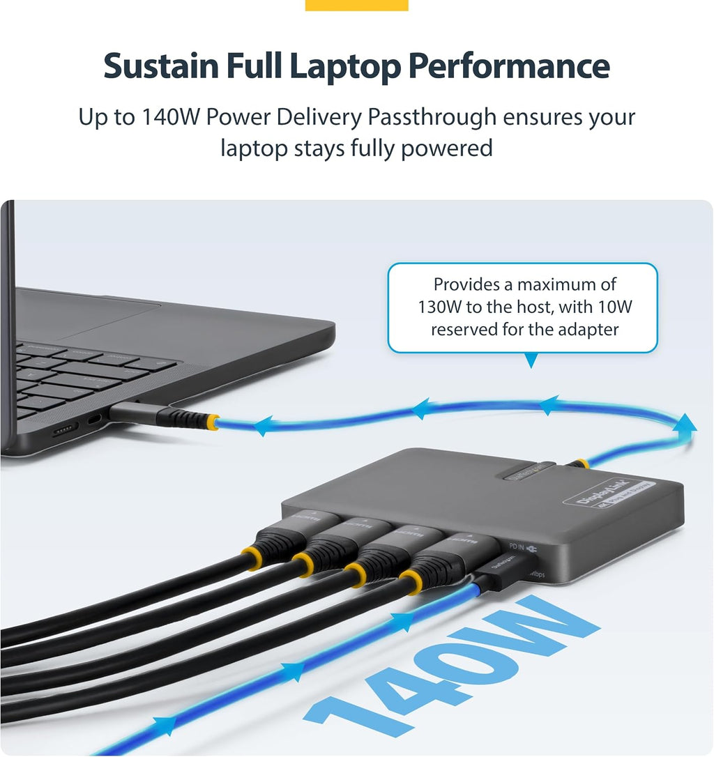 StarTech USB-C to Quad HDMI 4K60 Workstation Dock, 140W PD, DisplayLink - Image 4