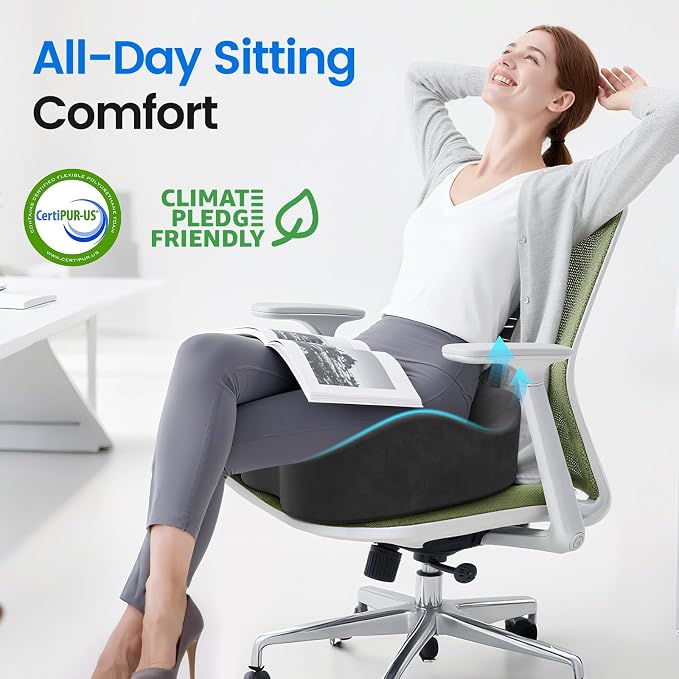 Seat Cushion, Non-Slip Memory Foam Chair Cushion for Taibone, Grey/Large | Chair Pillow with Handles for Car Office Chair, Tailbone/Sciatica Easing& Post-Surgery Recovery Chair Cushion - Image 3