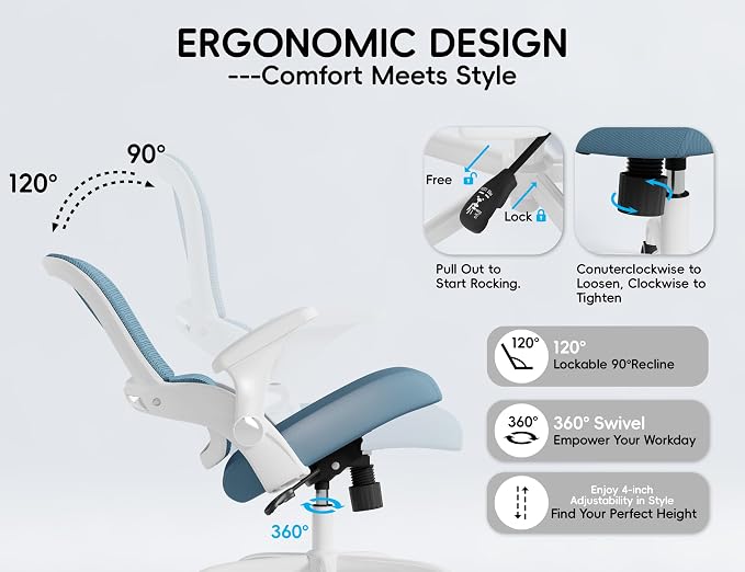 TRALT Office Chair - Ergonomic Office Chair with Back Support for Adults | Home Office Desk Chair with Lumbar Support - Ergonomic Mesh Chairs 330 lb Wide Seat for Work, Study, Office, Gaming(Blue) - Image 7